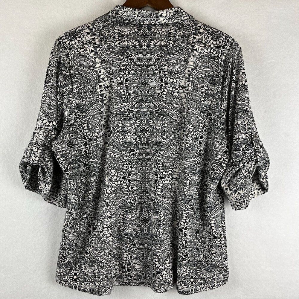 Cathy Burnout Stripe Bold Black and White Abstract Paisley Print Tunic Casual XL